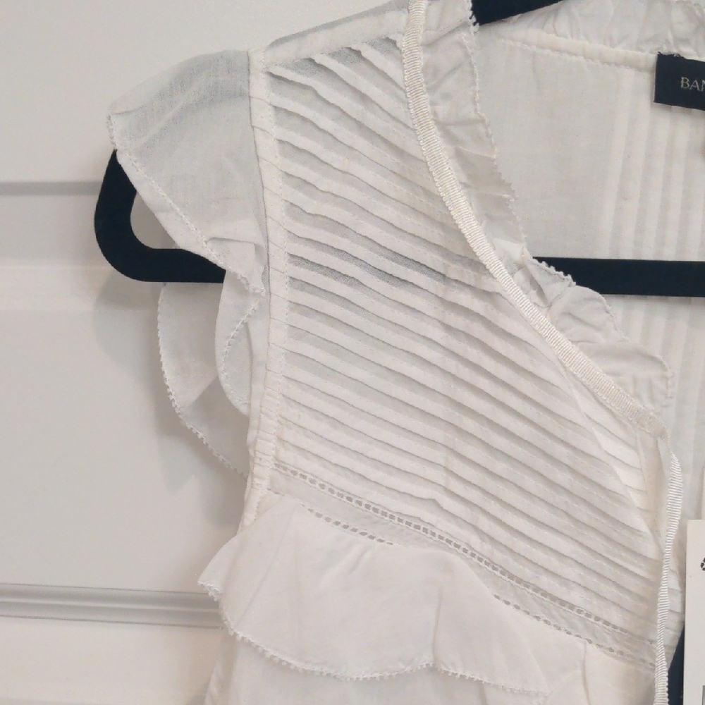 NWT Banana Republic White Ruffle Cap Sleeve Sheer Blouse - Picture 5 of 10
